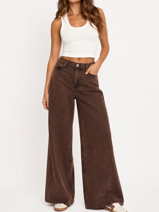 GAP Pants - GAP Baggy Mid Rise Wide Leg Jeans Brown Copper Wash 27 Tall NWT